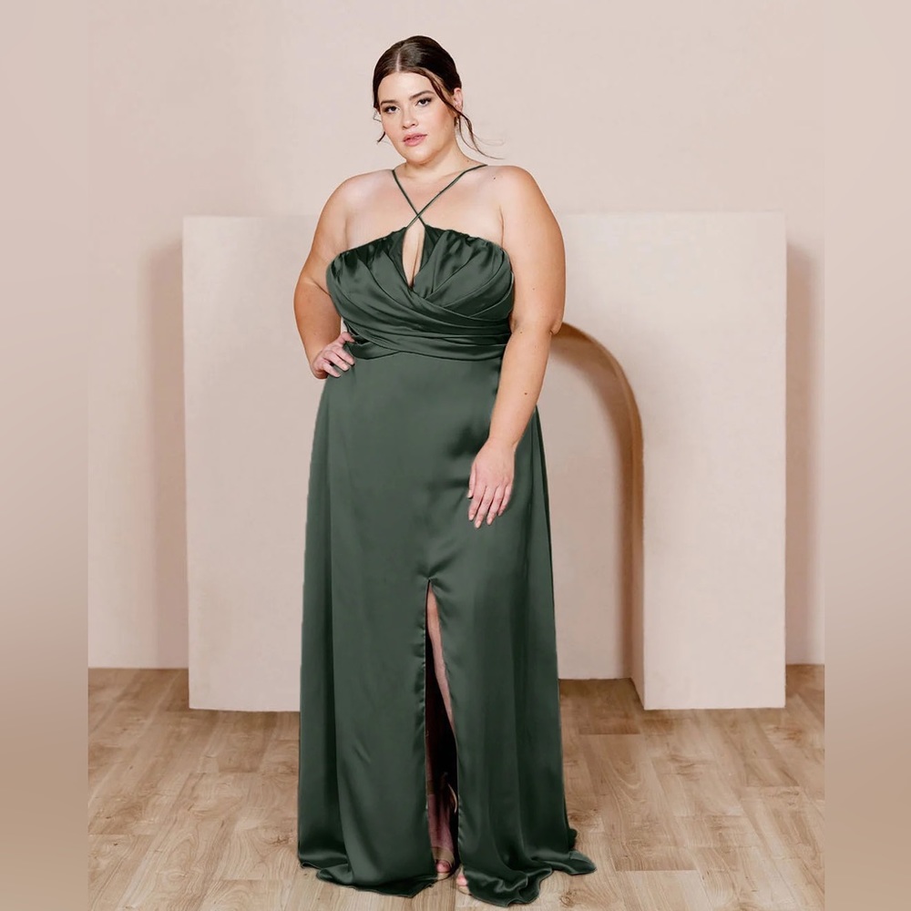 Revelry Nayeli Satin Dress Deep Olive SIZE 12 WITH TAGS, NEVER ALTERED!